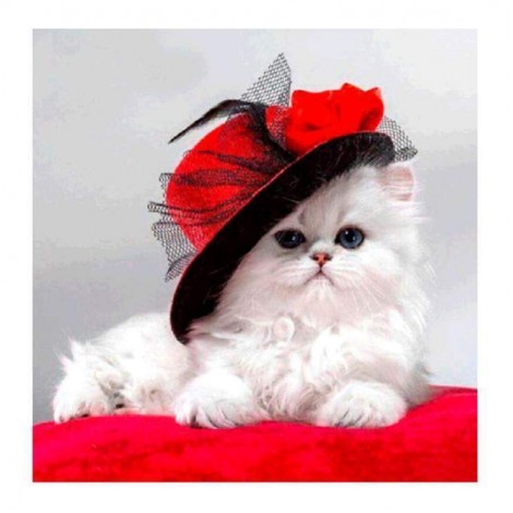 2019 Hot Sale lovely White Cat With Hat 5d Diy Diamond Painting Cross Stitch Kits