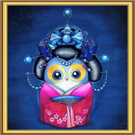 5D DIY Diamond Painting Kits Cartoon Owl Japanese Kimono