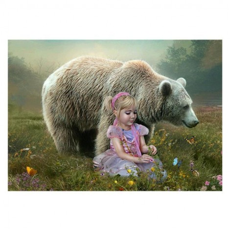 5D DIY Diamond Painting Kits Pretty Little Girl And Big Bear