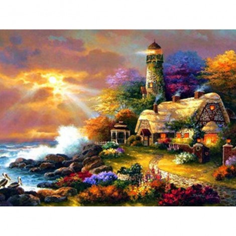 2019 Oil Painting Style Mosaic Cross Stitch Lighthouse 5d Diy Diamond Painting Kits