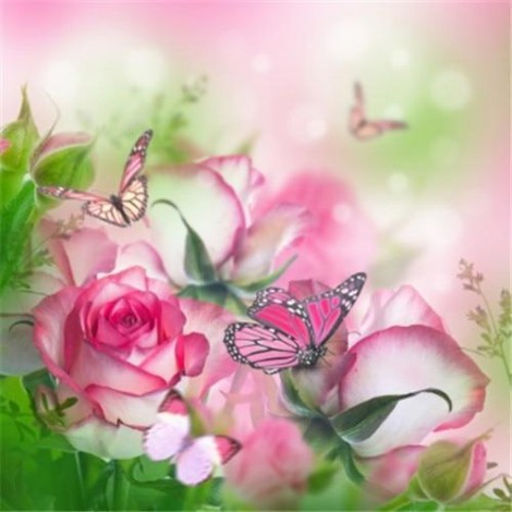 5D DIY Diamond Painting Kits Dream Pink Flowers And Butterfly