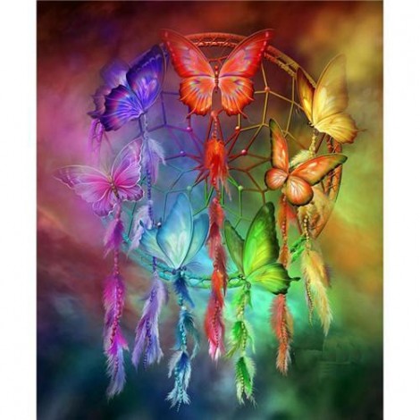 5D DIY Diamond Painting Kits Dream Catcher Colorful Butterfly